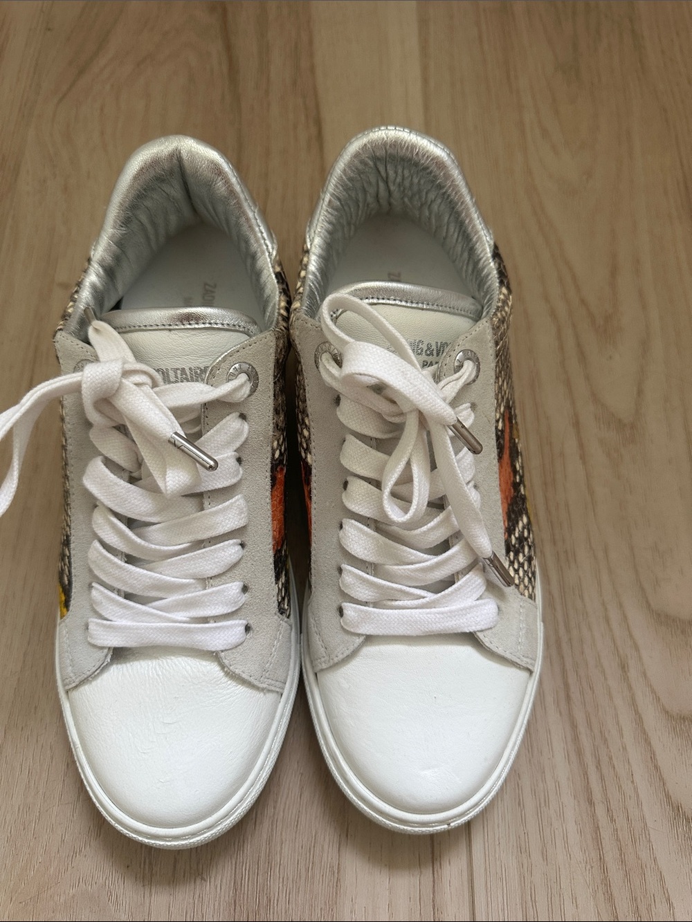 Zadig & Voltaire White Leather Low-Top Sneakers with Metallic Accents